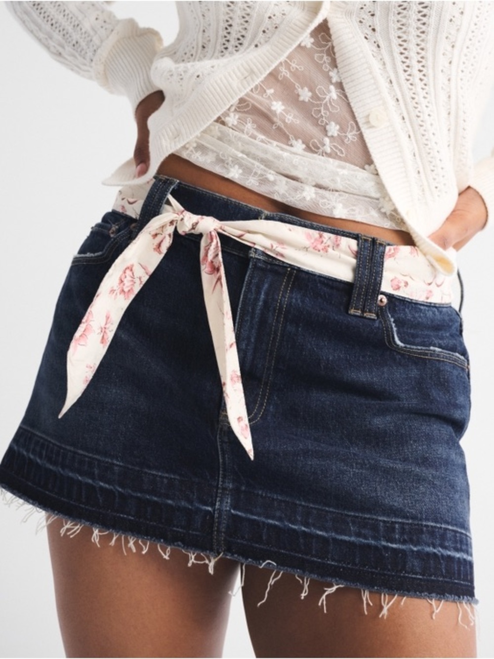 NWT Abercrombie & fitch mid rise scarf belt mini denim skirt